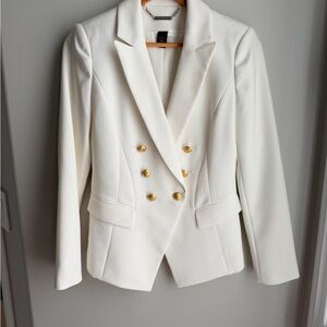 Veronica Beard-esque White House Black Market Ivory Blazer with Gold Buttons